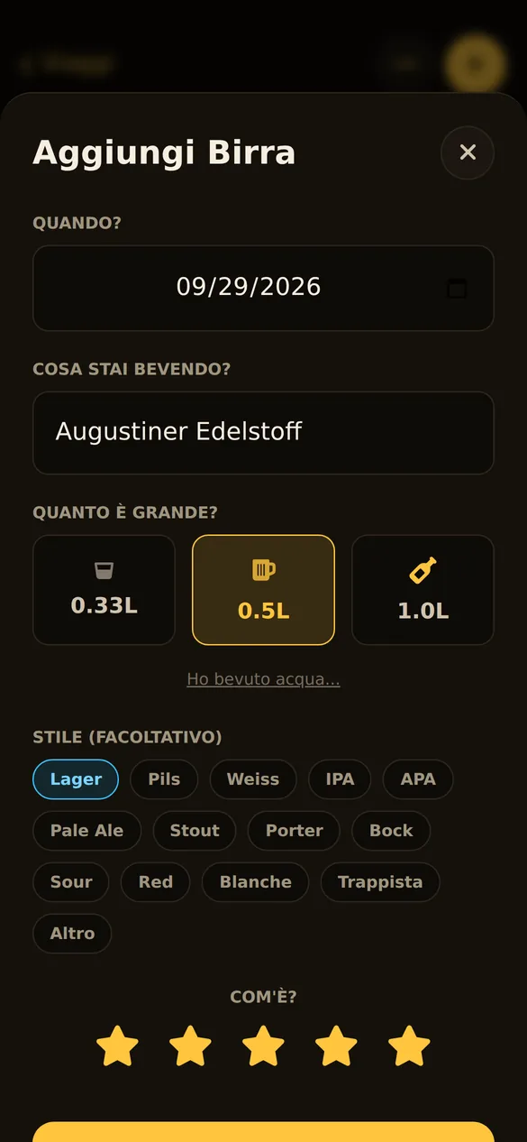 Il foglio per aggiungere una birra